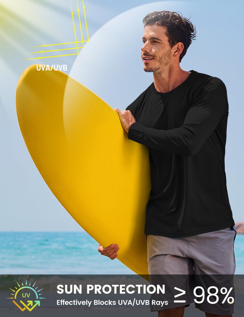 TACVASEN Long Sleeve Shirts for Men Dry Fit UPF 50+ UV Protection Lightweight T-Shirt Workout Running Tee Surf Rash Guard Black M - Image 2